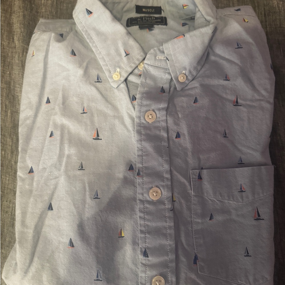 Abercrombie & Fitch Men's Blue Sailboat Long Sleeve Print Shirt